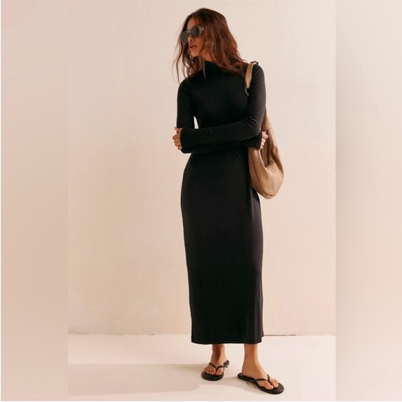 Free People Dresses & Skirts - NWT Free People Dress Good Feels Mockneck Midi In Black Size Small